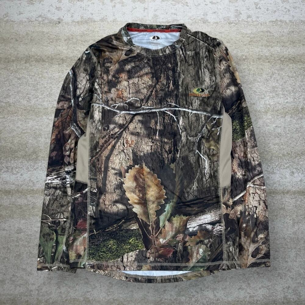 Vintage 90s Mossy Oak Shirt Mens S Hunting Camo Polyester Long Sleeve Woodland